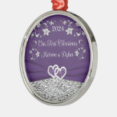 Ornement En Métal Cœurs de mariage amour gris violet 1er Noël (Gauche)