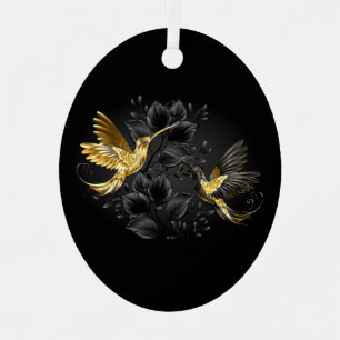 Ornement En Métal Colibri noir et or