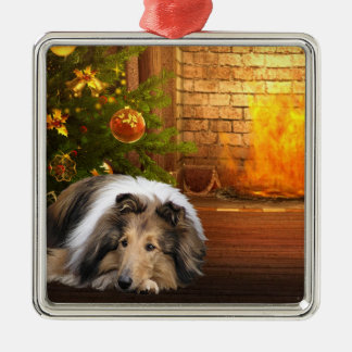 Ornement En Métal Collie Christmas