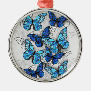 Ornement En Métal Composition des papillons blancs et bleus