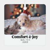 Ornement En Métal Confort & Joie Photo et nom Noël moderne (Recto)