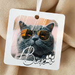 Ornement En Métal Cool moderne de chat Grunge Nom et photo<br><div class="desc">Ce design simple et moderne est composé d'une typographie de script simple et moderne. Ajoutez une photo personnalisée de votre chat ou chaton</div>
