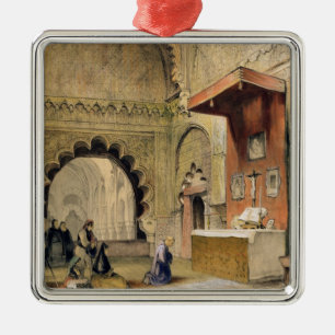 Ornement En Métal Cordoue : Moine priant à un autel chrétien dans