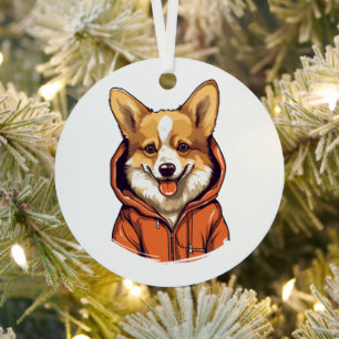 Ornement En Métal Corgi Drôle Portant un Sweat à Capuche