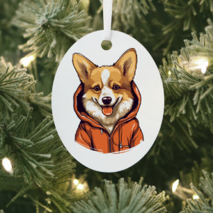 Ornement En Métal Corgi Drôle Portant un Sweat à Capuche