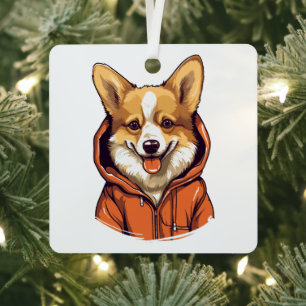 Ornement En Métal Corgi Drôle Portant un Sweat à Capuche