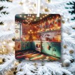 Ornement En Métal Cosy Cottage Kitsch Rétro Noël Personnalisé<br><div class="desc">Décor de Noël personnalisé Cute turquoise cuisine vintage confortable pleine de décorations de vacances et lumières de Noël et des vibrations rétro. Nous vous souhaitons un Noël à l'ancienne et un Joyeux Nouvel An. Le texte de retour de cet ornement de vacances peut être personnalisé, de sorte que vous pouvez...</div>