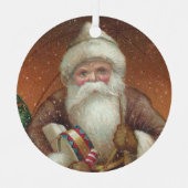 Ornement En Métal Cosy Country Retro Santa Claus marron rustique (Recto)