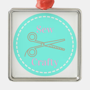 Ornement En Métal Coudre Cercle bleu Aqua Crafty avec ciseaux