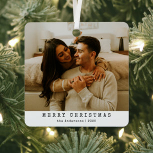 Ornement En Métal Couple photo de Noël minimaliste moderne