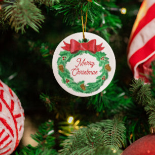 Ornement En Métal Couronne de Noël à l'aquarelle personnalisée
