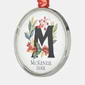 Ornement En Métal Couronne de Noël Monogramme Lettre Initiale M (Gauche)