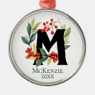 Ornement En Métal Couronne de Noël Monogramme Lettre Initiale M