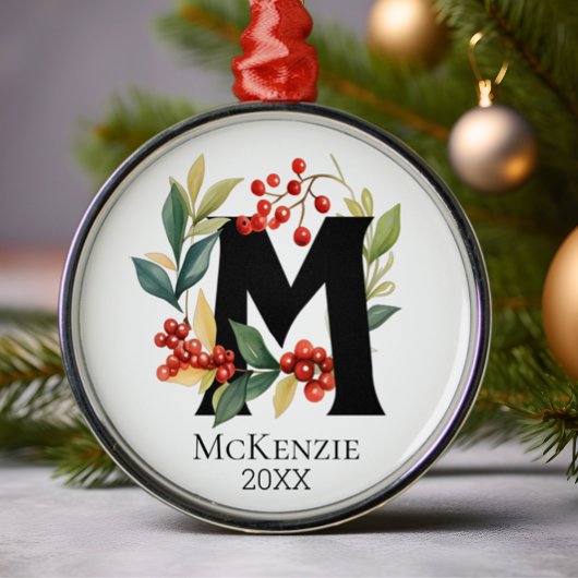 Ornement En Métal Couronne de Noël Monogramme Lettre Initiale M