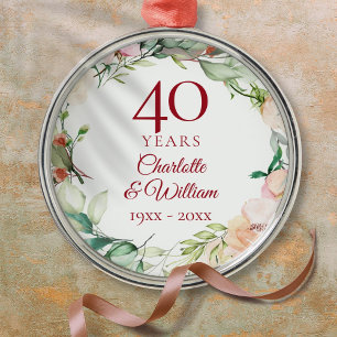 Ornement En Métal Couronne de roses d'été sucrées 40e anniversaire