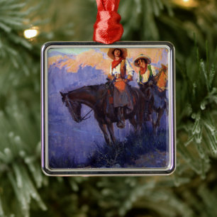 Ornement En Métal Cowboys Vintage, Homme et Femme sur des Chevaux, A