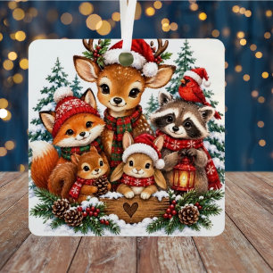 Ornement En Métal Créatures mignonnes de la forêt de Noël Famille cr