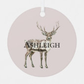 Ornement En Métal Crème noire de Noël Pink Rustique Nom du cerf (Recto)