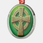 Ornement En Métal Croix celtique d'or sur vert (Gauche)