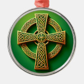 Ornement En Métal Croix celtique d'or sur vert (Devant)