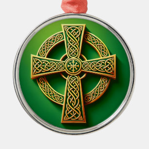 Ornement En Métal Croix celtique d'or sur vert