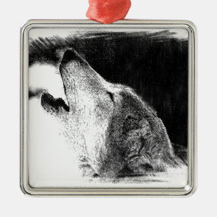 Ornement En Métal Croquis noir et blanc Loup gris