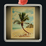 Ornement En Métal Curacao Vintage Travel Ornament Palm Tree<br><div class="desc">A cool vintage style Curacao ornament featuring a palm tree on a sandy beach with blue sky and ocean.</div>
