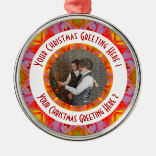 Ornement En Métal Custom Christmas Star Jolly Red Fun Photo Grey