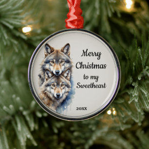 Ornement En Métal Custom Dated Christmas Wolf Sweetheart