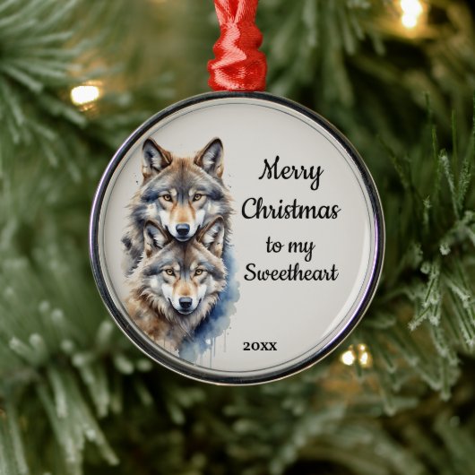 Ornement En Métal Custom Dated Christmas Wolf Sweetheart (Arbre)