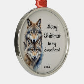 Ornement En Métal Custom Dated Christmas Wolf Sweetheart (Droite)