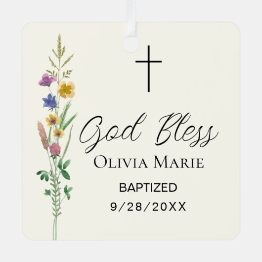 Ornement En Métal Custom Photo Baptism Wildflower Ceramic (Recto)
