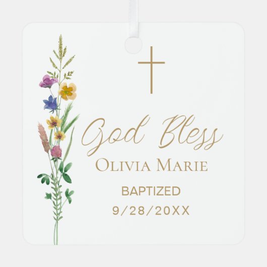 Ornement En Métal Custom Photo Baptism Wildflower Ceramic (Recto)