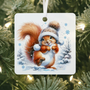 Ornement En Métal Cute écureuil dans la neige Noël Personnalisé