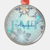 Ornement En Métal Cute EMT Ice Blue Snowflake Personalized Name (Devant)