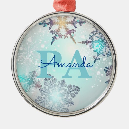 Ornement En Métal Cute Ice Blue Snowflake Personalized Name PA (Devant)
