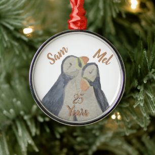 Ornement En Métal Cute Noël Anniversaire Puffins