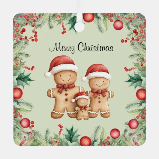 Ornement En Métal Cute pain d'épices biscuit Noël de famille (Recto)