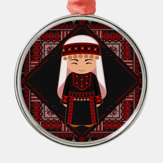 Ornement En Métal cute Palestinian girl Embroidery red tatreez (Devant)