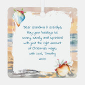 Ornement En Métal Cute Santa on Beach with Reindeer Personalized (Verso)