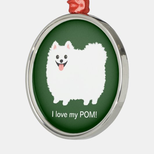 Ornement En Métal Cute White Pomeranian | Fluffy Pommy Custom (Gauche)
