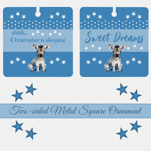 Ornement En Métal Cute zebra shhh ajouter nom dormir bleu