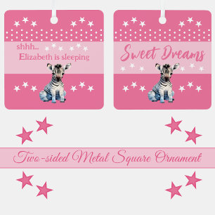 Ornement En Métal Cute zebra shhh ajouter nom dormir rose