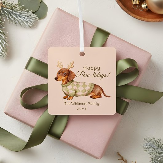 Ornement En Métal Dachshund Dog Christmas Checkered Sweater Photo