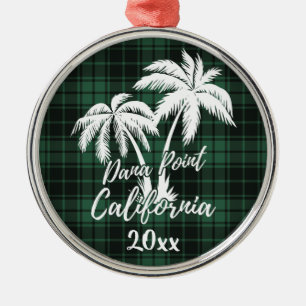 Ornement En Métal Dana Point California Beach Palm Tree Green Plaid