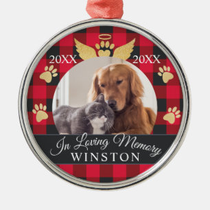 Ornement En Métal Dans la mémoire aimante Red Plaid Pet Memorial P