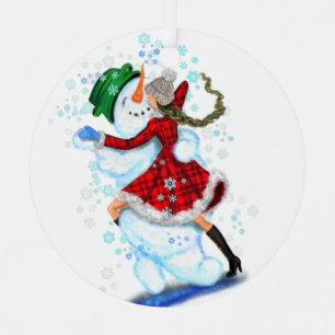 Ornement En Métal Danseurs de neige et de filles Danser Funny Noël O