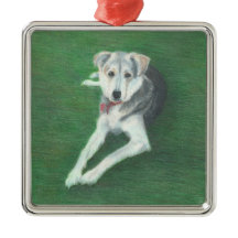 Ornement en métal de chien Husky