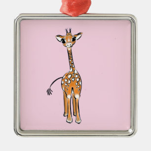 Ornement En Métal Dessin de girafe mignon rose