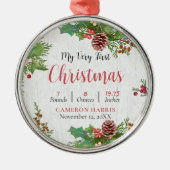 Ornement En Métal Détails de naissance du premier bébé rustique (Devant)